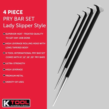 K-TOOL INTERNATIONAL Pry Bar Set, Lady Slipper Style, 4 pcs. KTI-71600